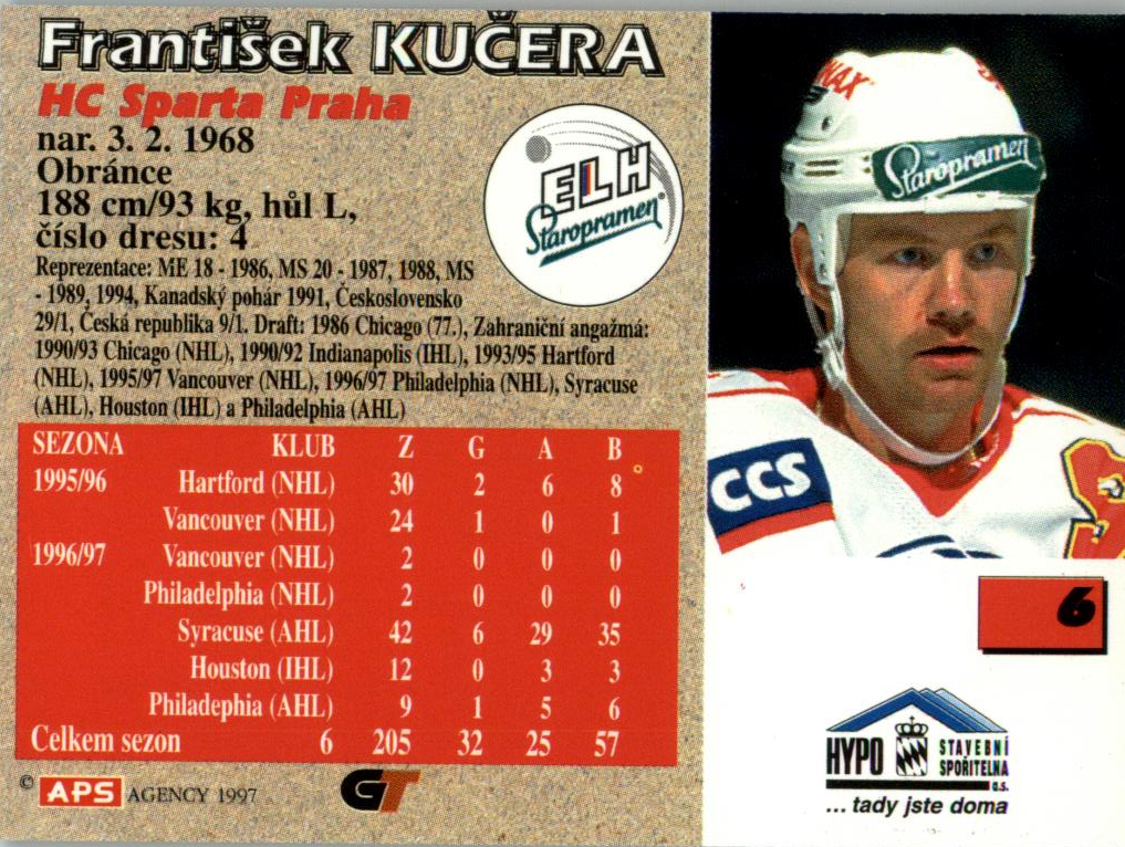 František Kučera APS 97/98 hokejová karta #6 