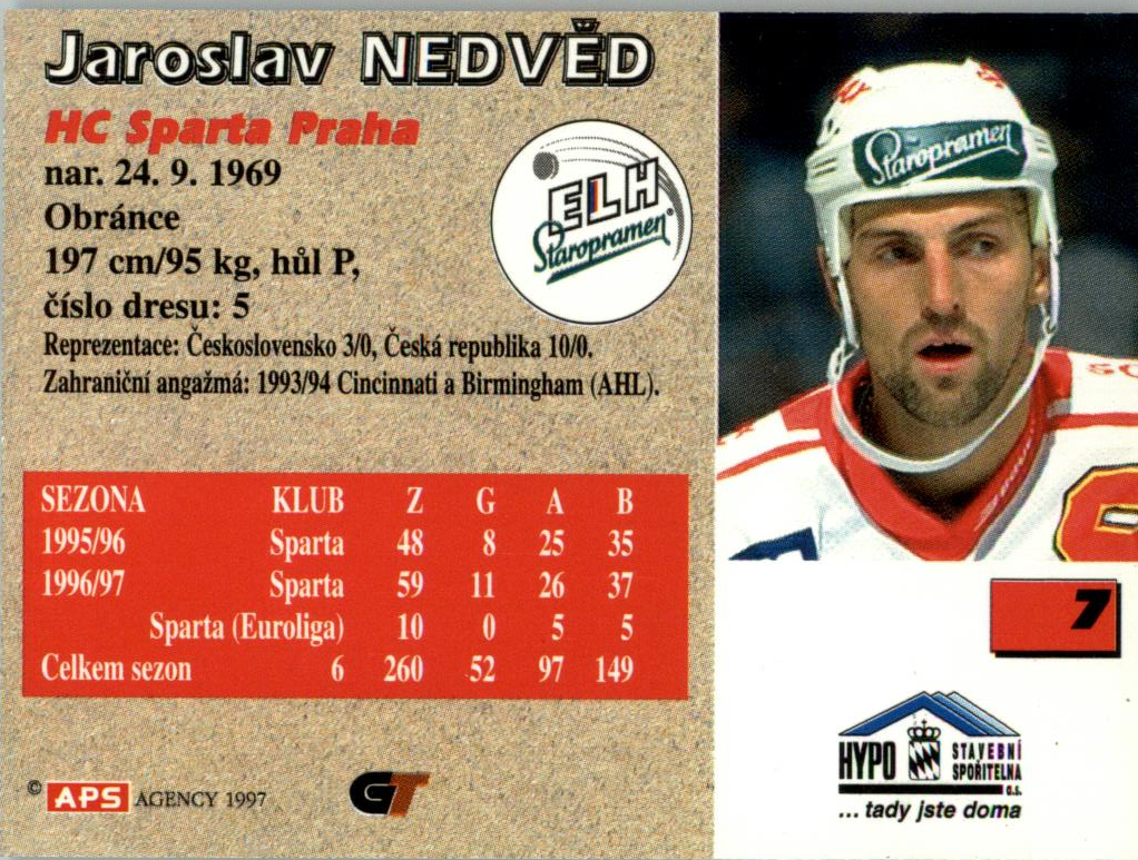 Jaroslav Nedvěd APS 97/98 hokejová karta #7 
