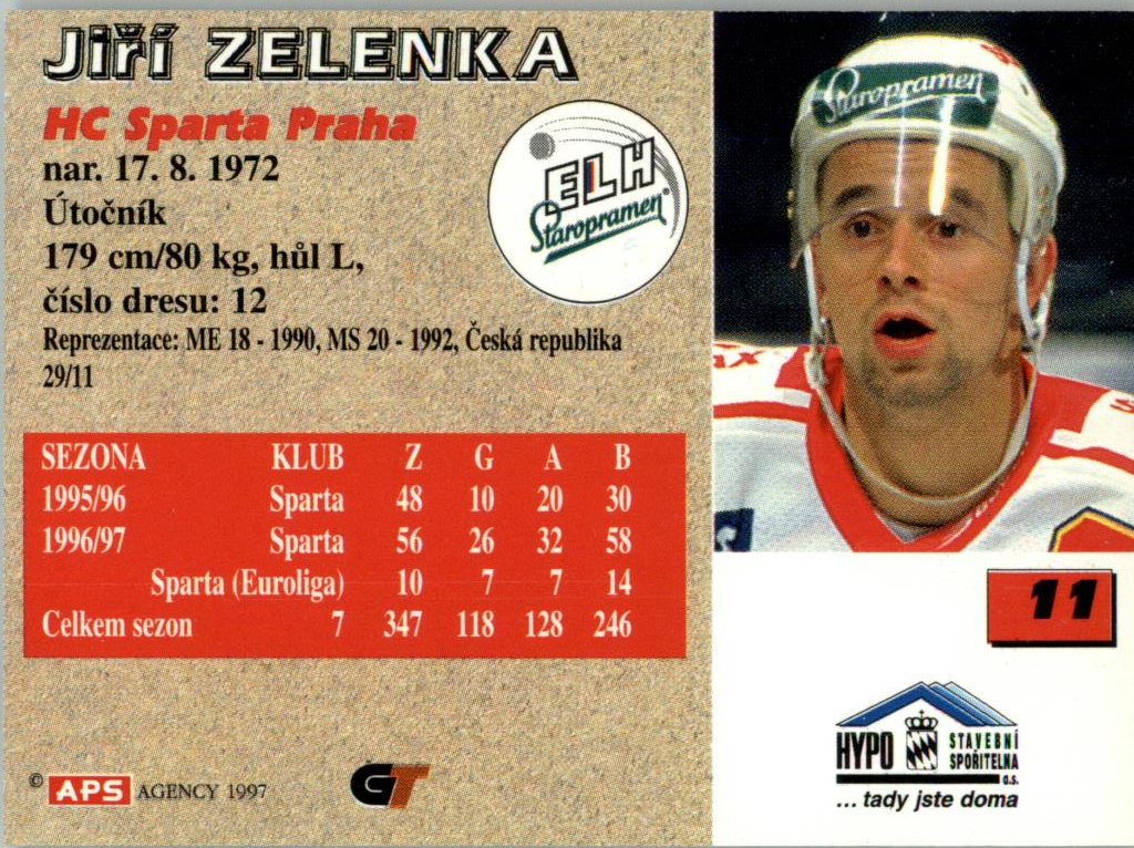 Jiří Zelenka APS 97/98 hokejová karta #11 