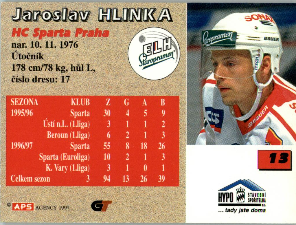 Jaroslav Hlinka APS 97/98 hokejová karta #13 
