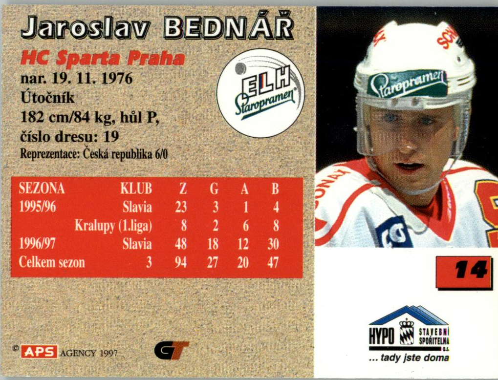 Jroslav Bednář APS 97/98 hokejová karta #14 