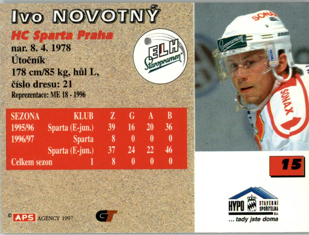 Ivo Novotný APS 97/98 hokejová karta #15 