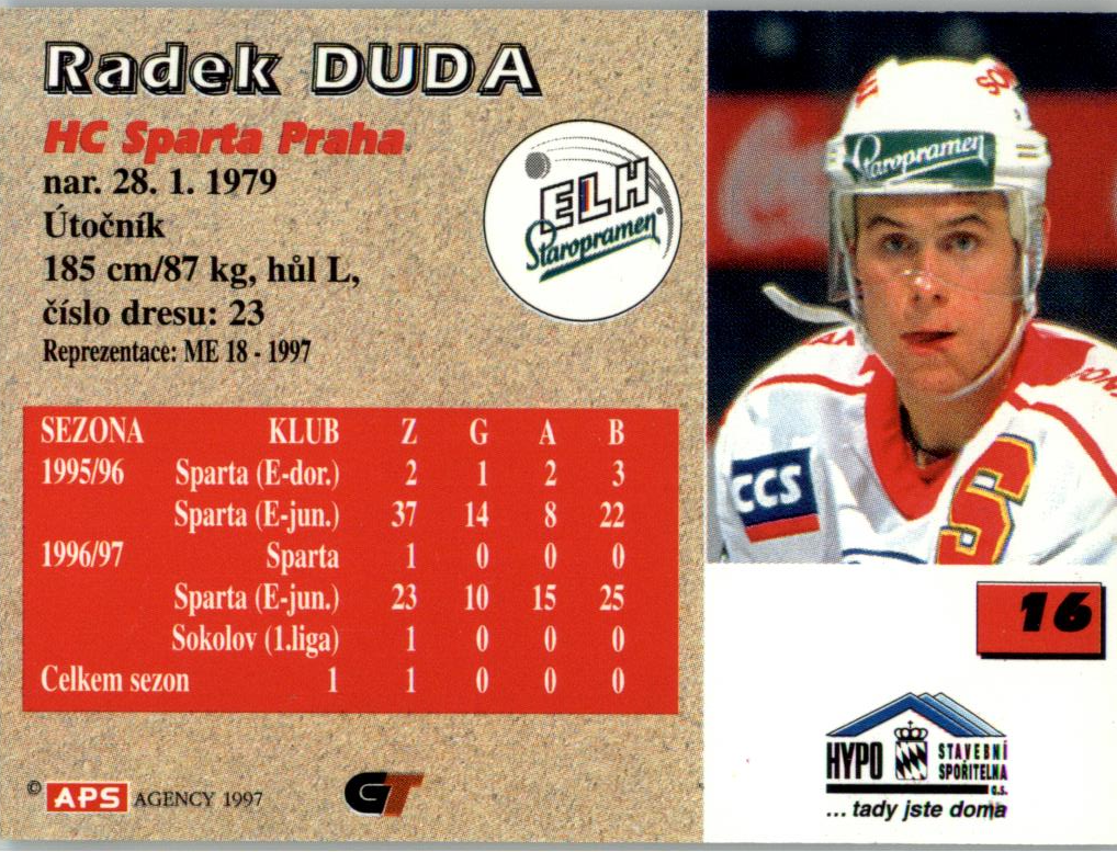 Radek Duda APS 97/98 hokejová karta #16 