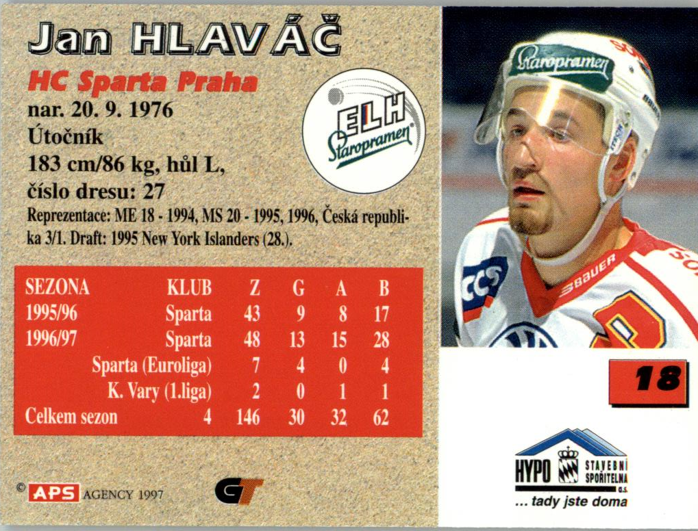Jan Hlaváč APS 97/98 hokejová karta #18 