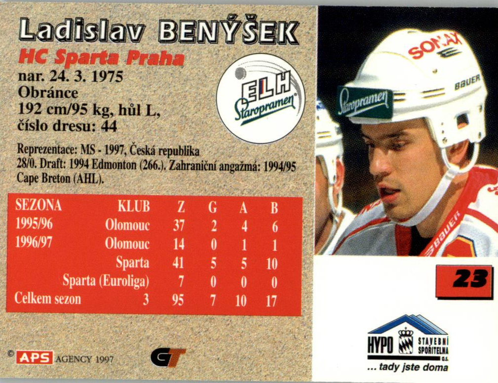 Ladislav Benýšek APS 97/98 hokejová karta #23 