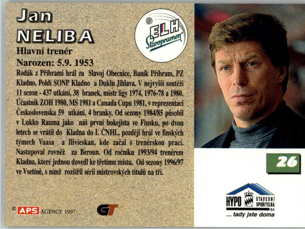 Jan Neliba APS 97/98 hokejová karta #26 Vsetín