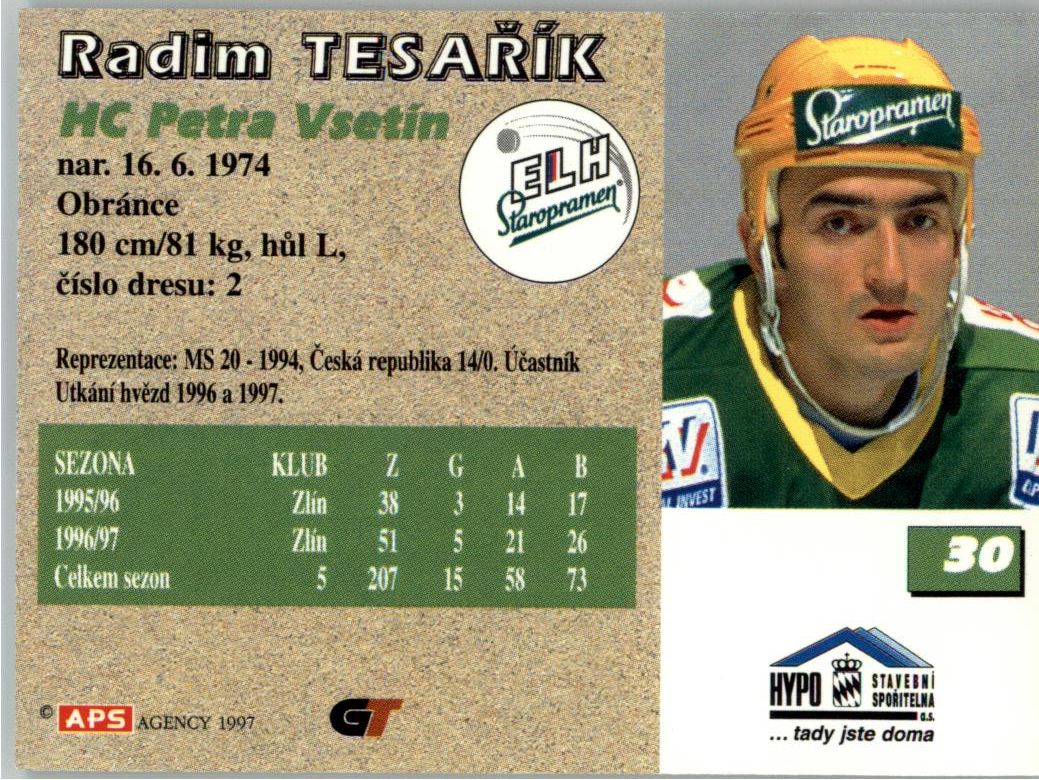 Radim Tesařík APS 97/98 hokejová karta #30 Vsetín
