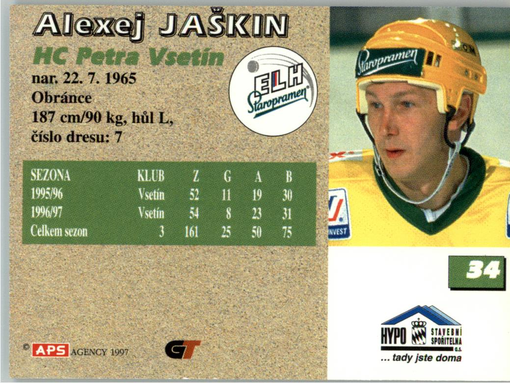 Alexej Jaškin APS 97/98 hokejová karta #34 Vsetín