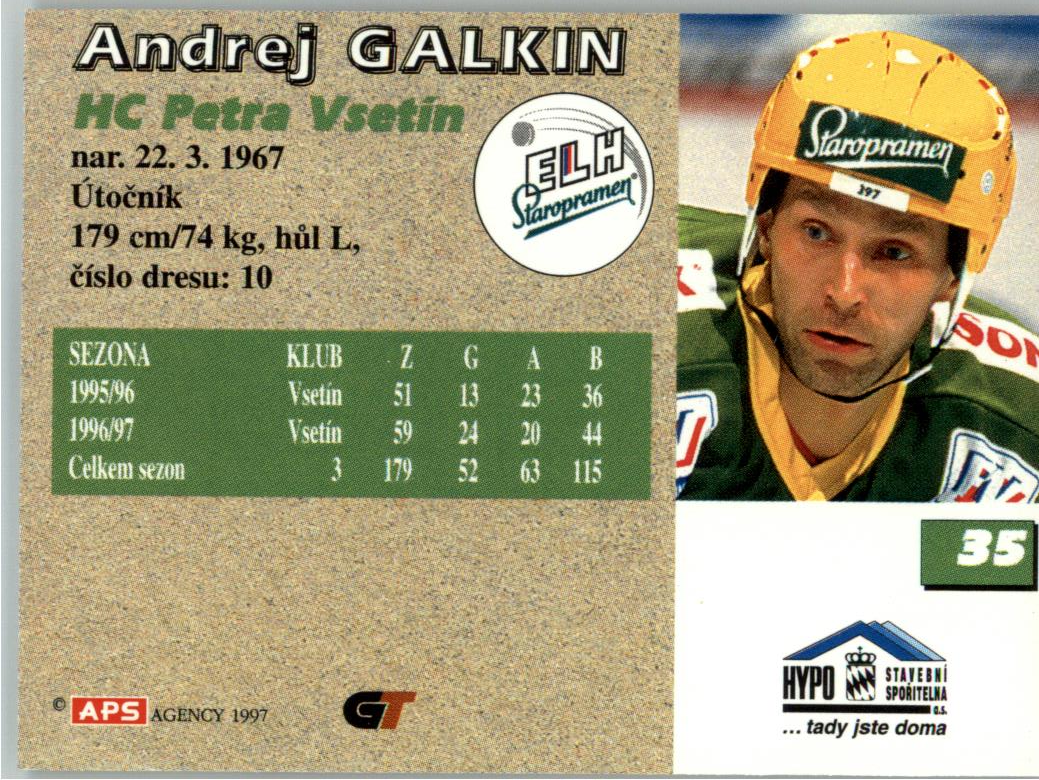 Andrej Galkin APS 97/98 hokejová karta #35 Vsetín