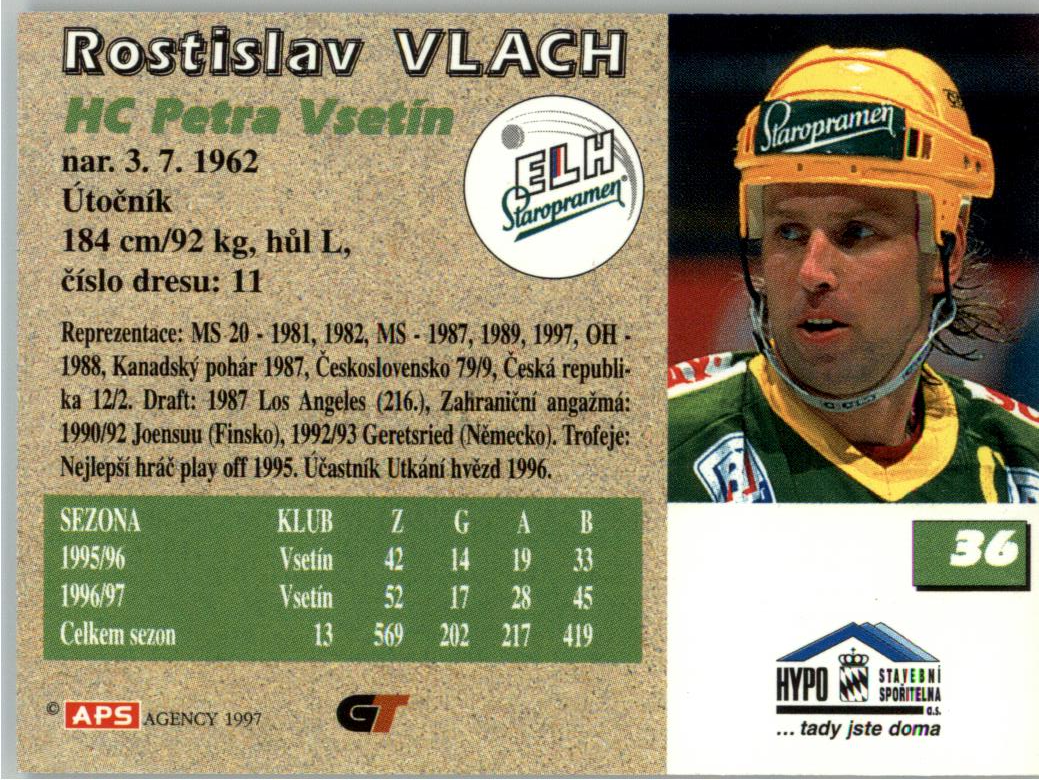 Rostislav Vlach APS 97/98 hokejová karta #36 Vsetín