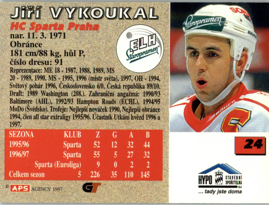 Jiří Vykoukal APS 97/98 hokejová karta #24