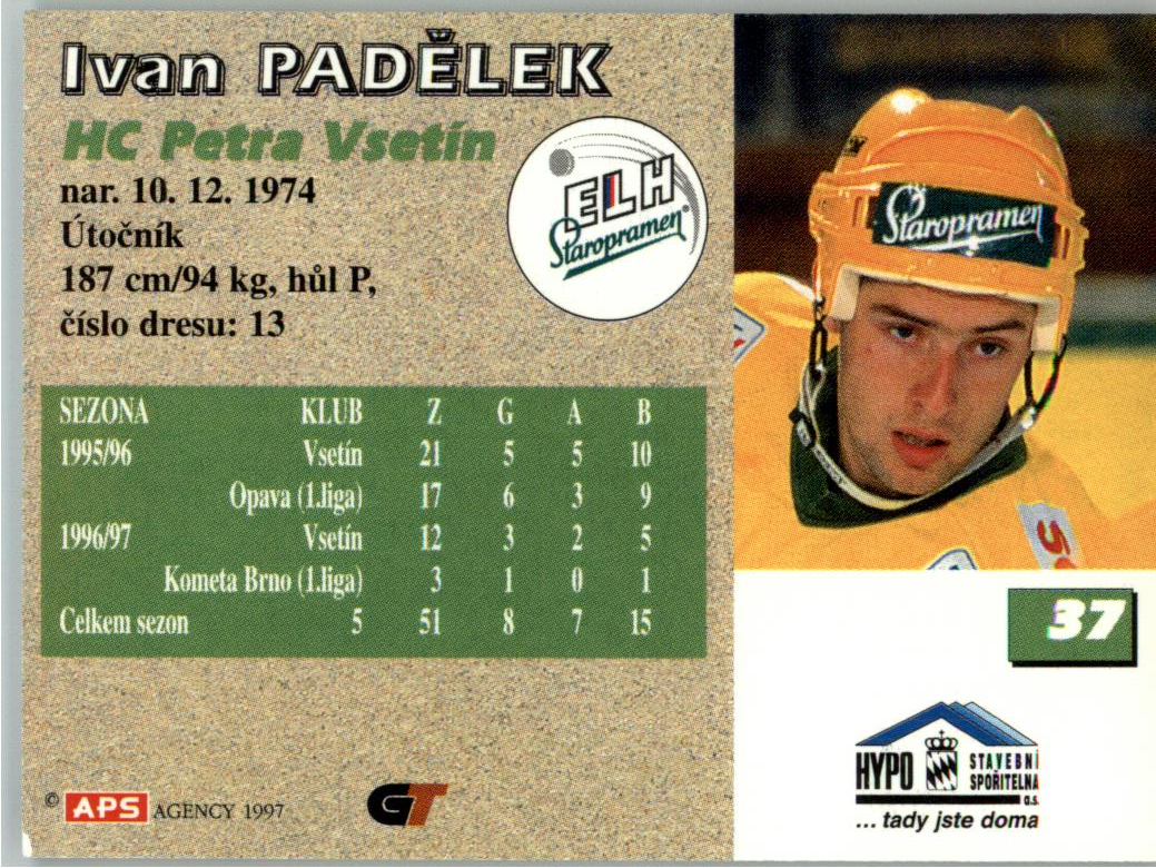 Ivan Padělek APS 97/98 hokejová karta #37 Vsetín