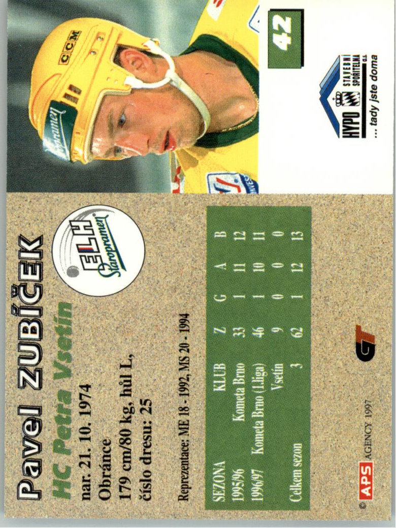 Pavel Zubíček APS 97/98 hokejová karta #42 Vsetín