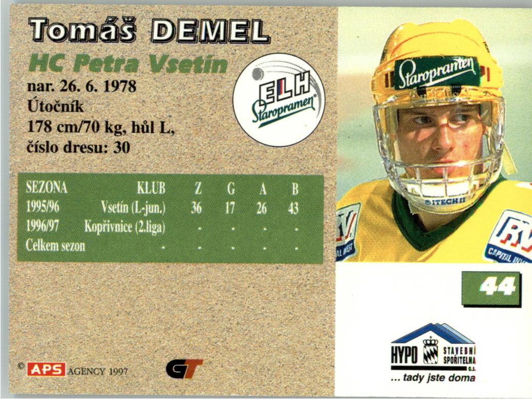 Tomáš Demel APS 97/98 hokejová karta #44 Vsetín