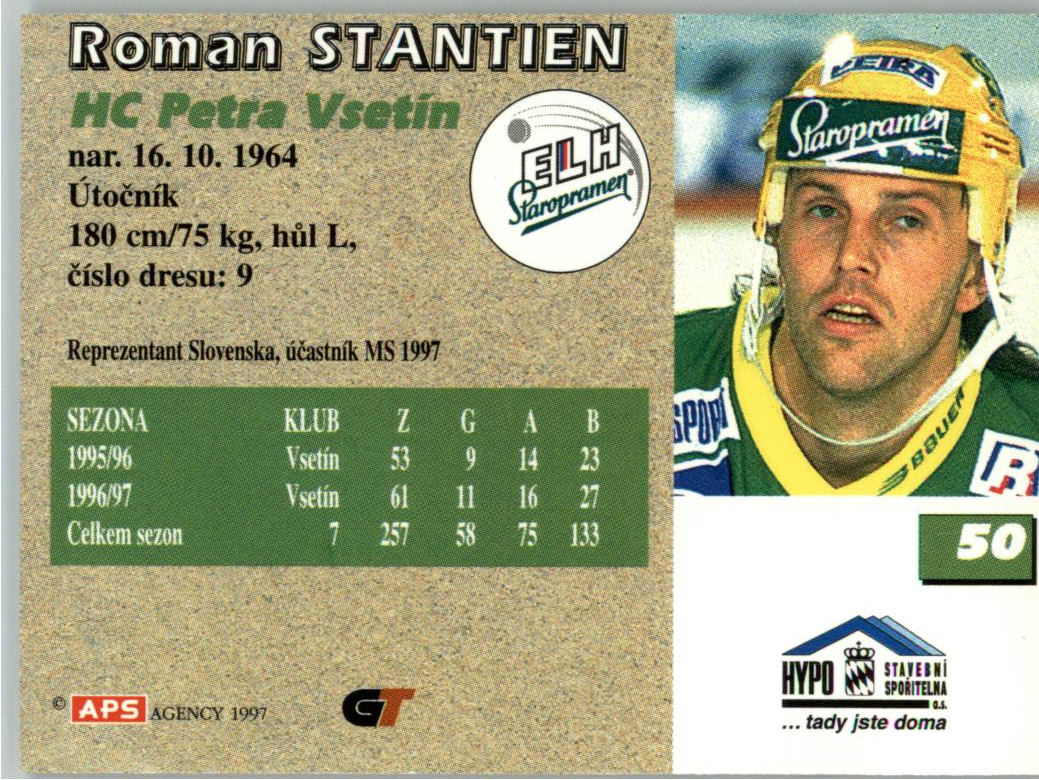 Roman Stantien APS 97/98 hokejová karta #50 Vsetín