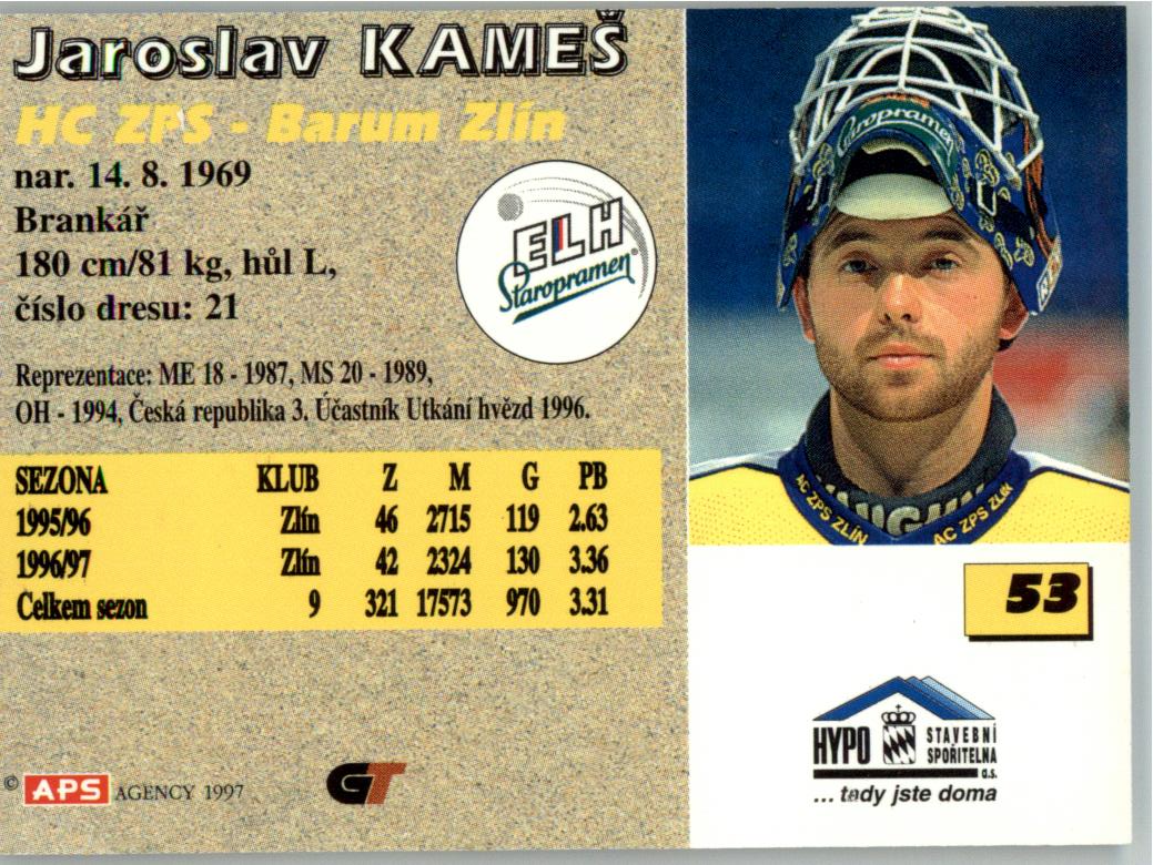 Jaroslav Kameš APS 97/98 hokejová karta #53