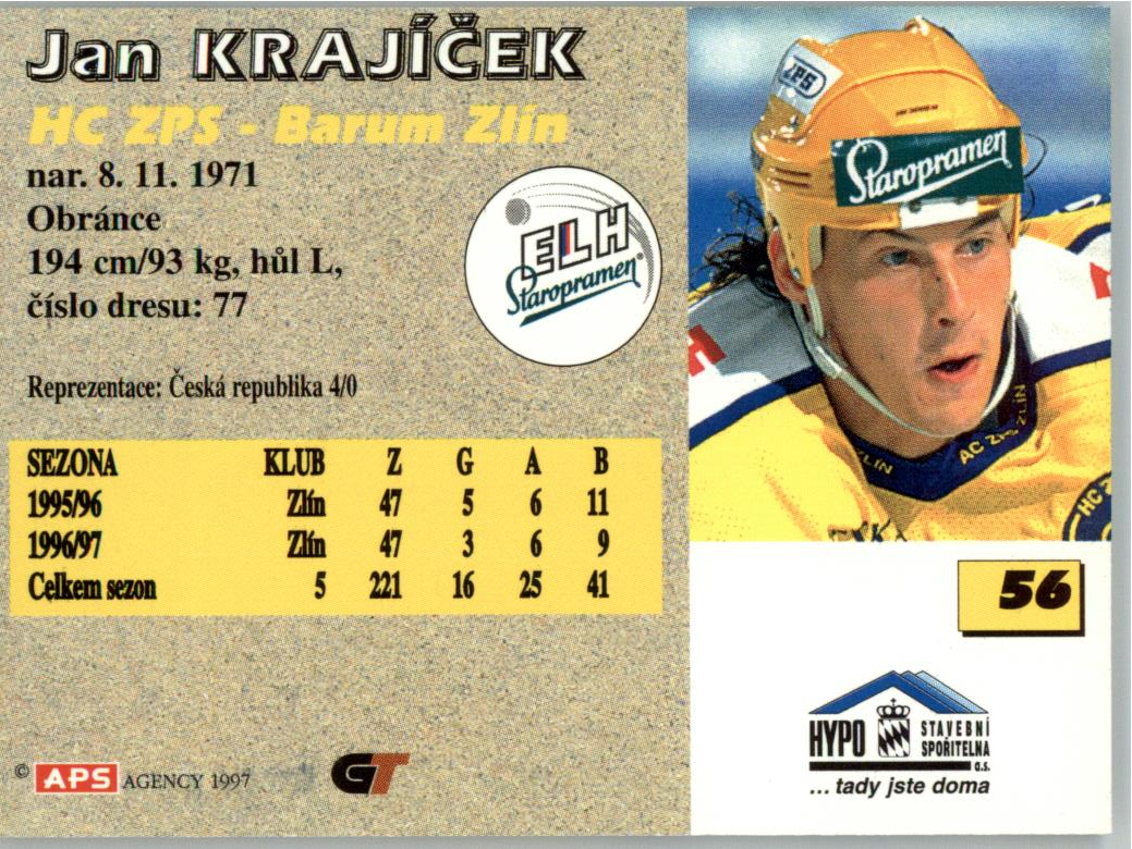 Jan Krajíček APS 97/98 hokejová karta #56