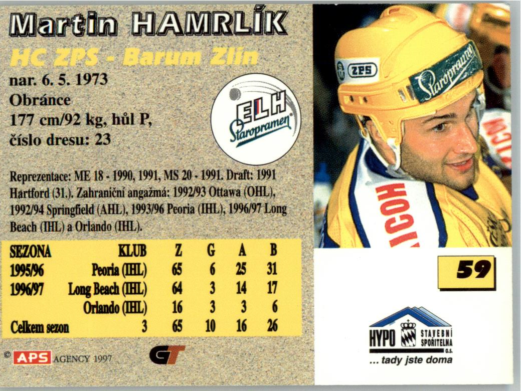 Martin Hamrlík APS 97/98 hokejová karta #59