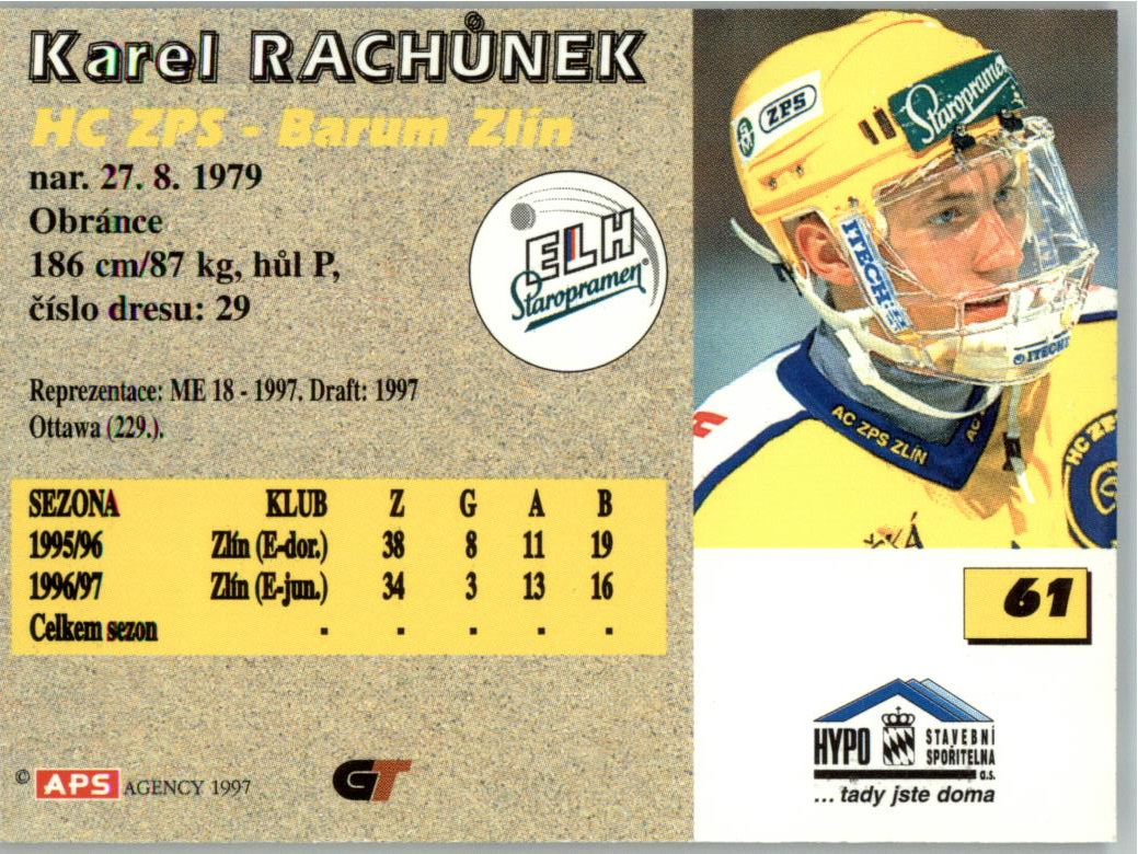 Karel Rachůnek APS 97/98 hokejová karta #61