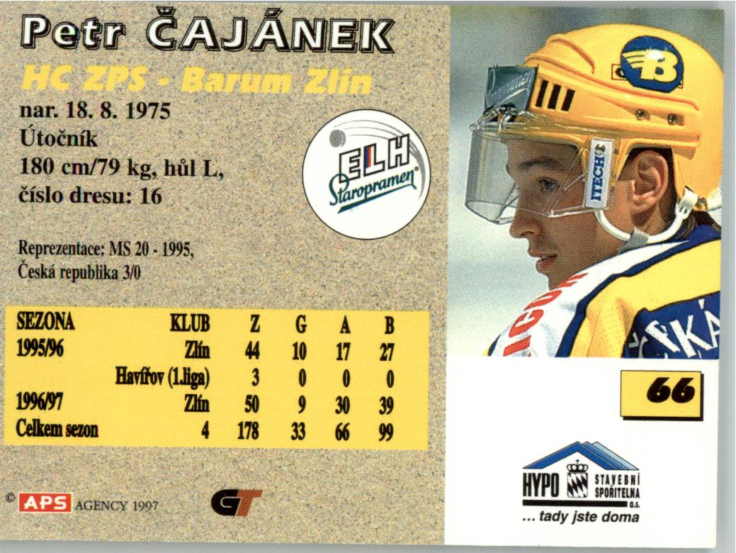 Petr Čajánek APS 97/98 hokejová karta #66