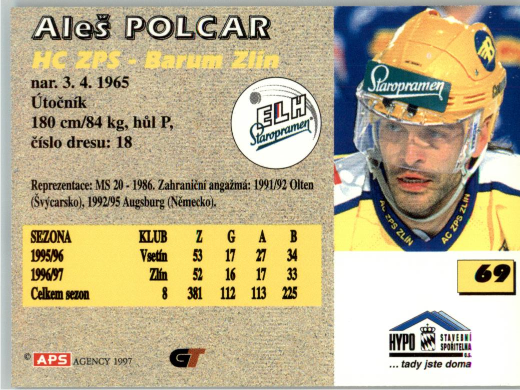 Aleš Polcar APS 97/98 hokejová karta #69
