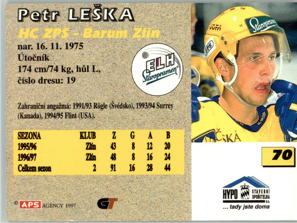 Petr Leška APS 97/98 hokejová karta #70