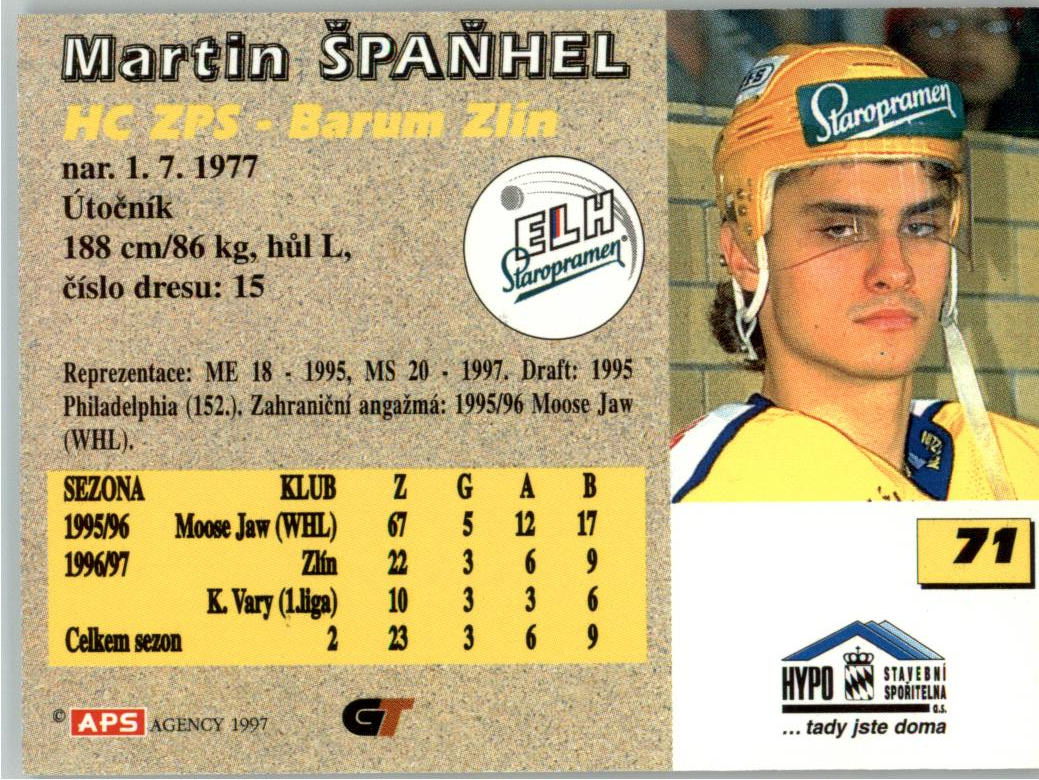 Martin Špaňhel APS 97/98 hokejová karta #71