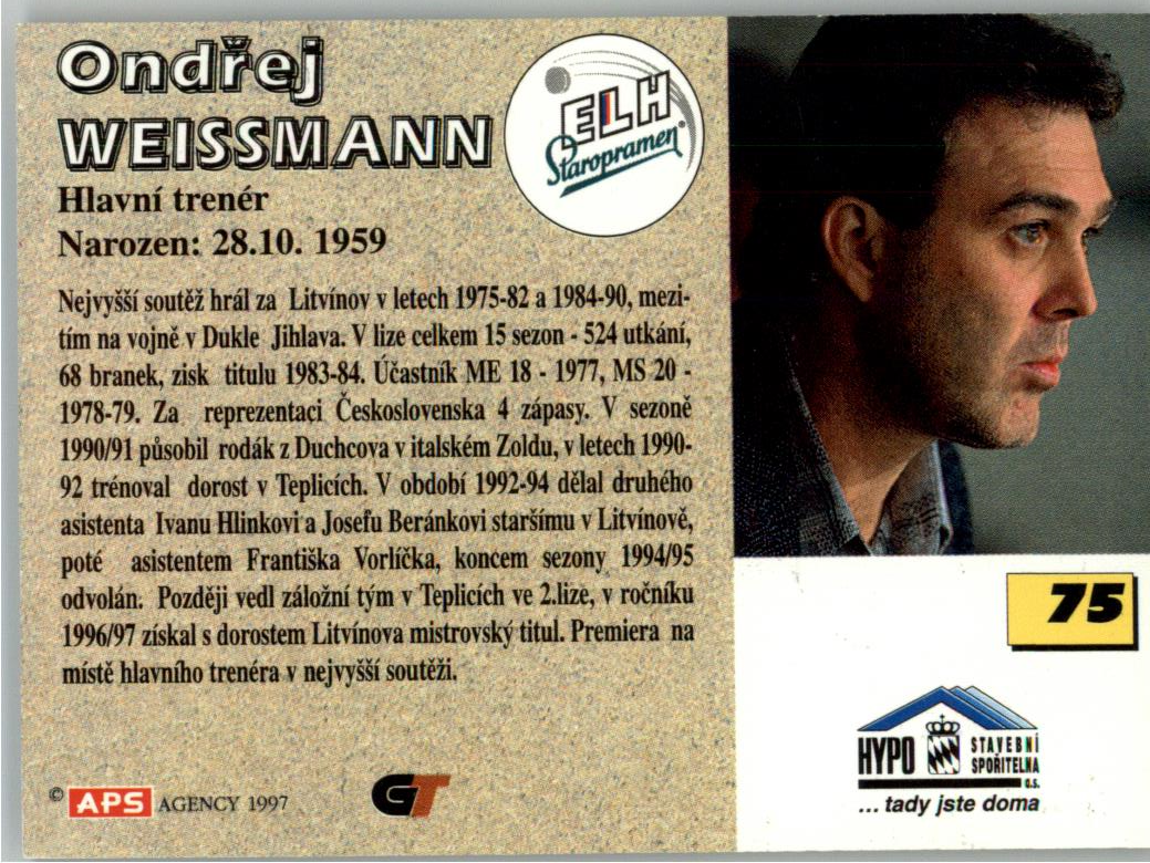 Ondřej Weissmann APS 97/98 hokejová karta #75