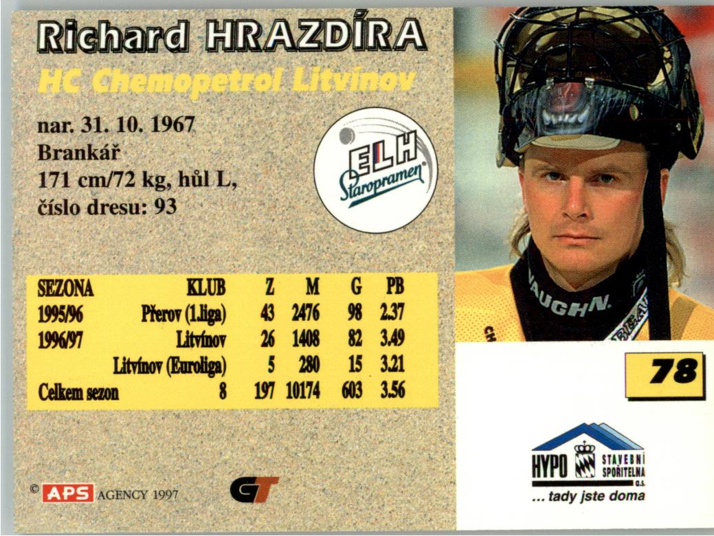Richard Hrazdíra APS 97/98 hokejová karta #78