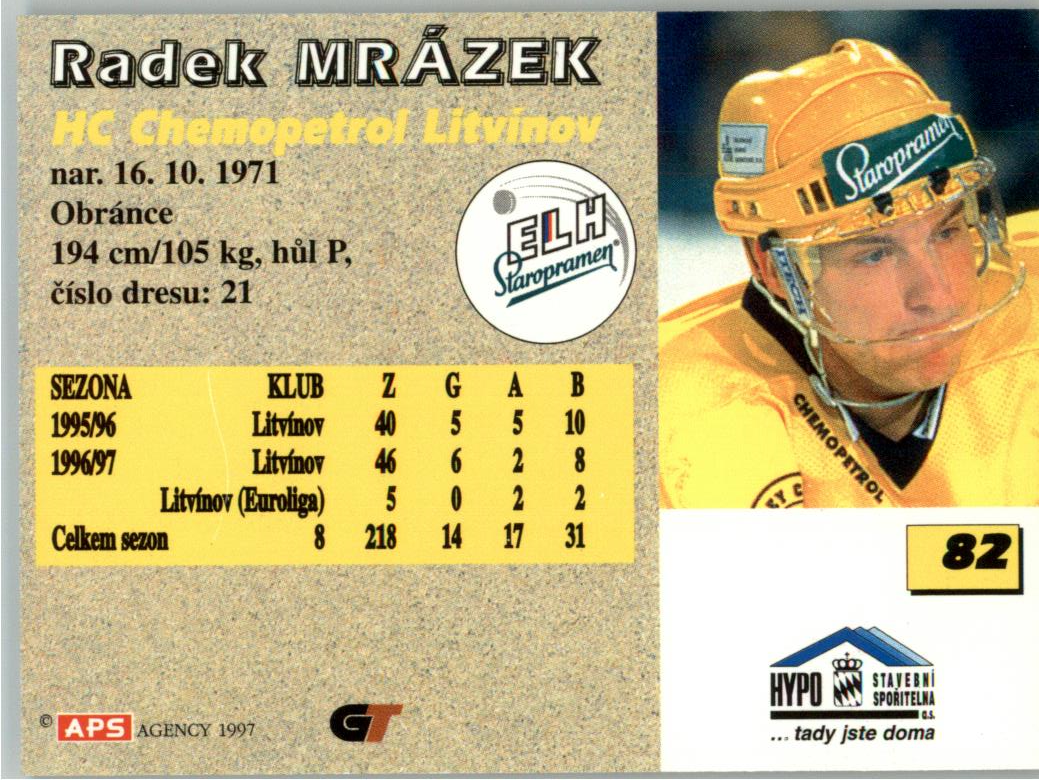 Radek Mrázek APS 97/98 hokejová karta #82