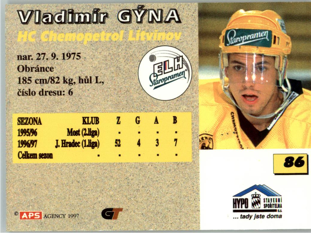 Vladimír Gýňa APS 97/98 hokejová karta #86