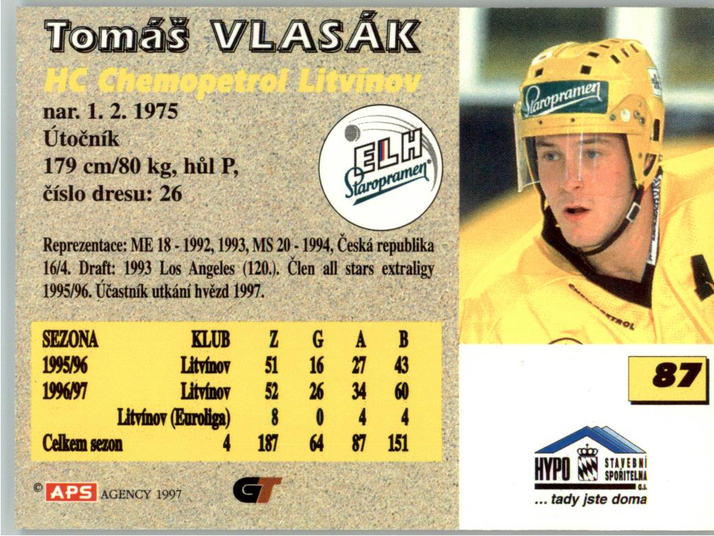Tomáš Vlasák APS 97/98 hokejová karta #87