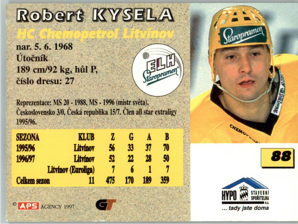 Robert Kysela APS 97/98 hokejová karta #88