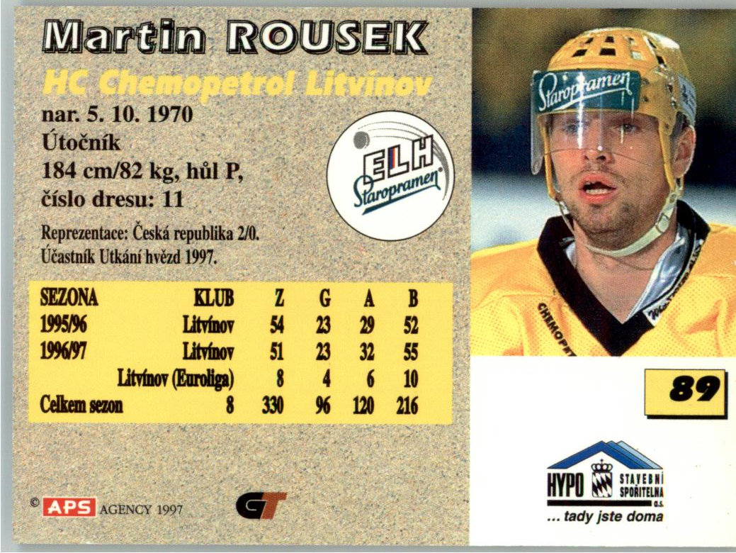 Martin Rousek APS 97/98 hokejová karta #89