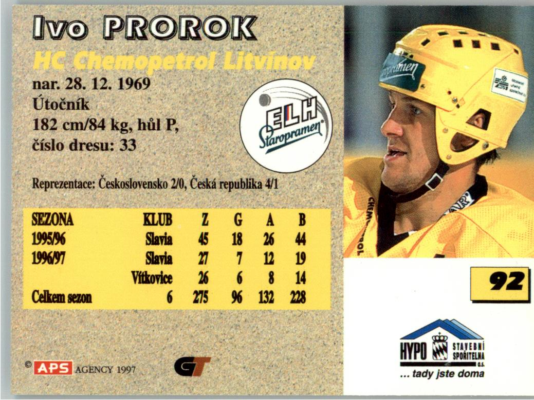 Ivo Prorok APS 97/98 hokejová karta #73