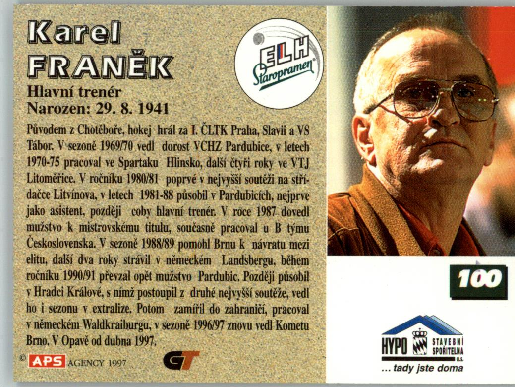 Karel Franěk APS 97/98 hokejová karta #100