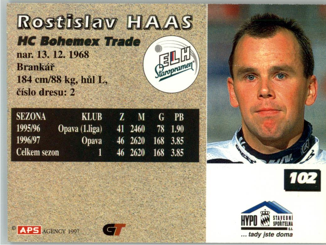 Rostislav Haas APS 97/98 hokejová karta #102