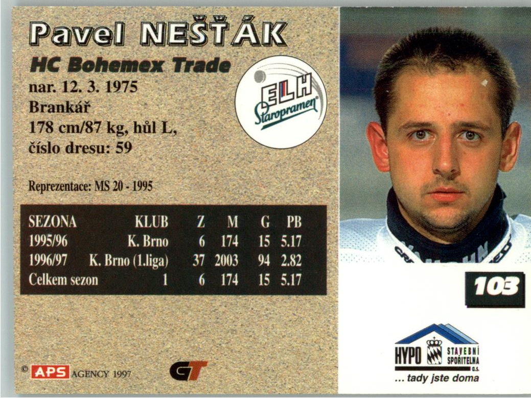 Pavel Nešťák APS 97/98 hokejová karta #103