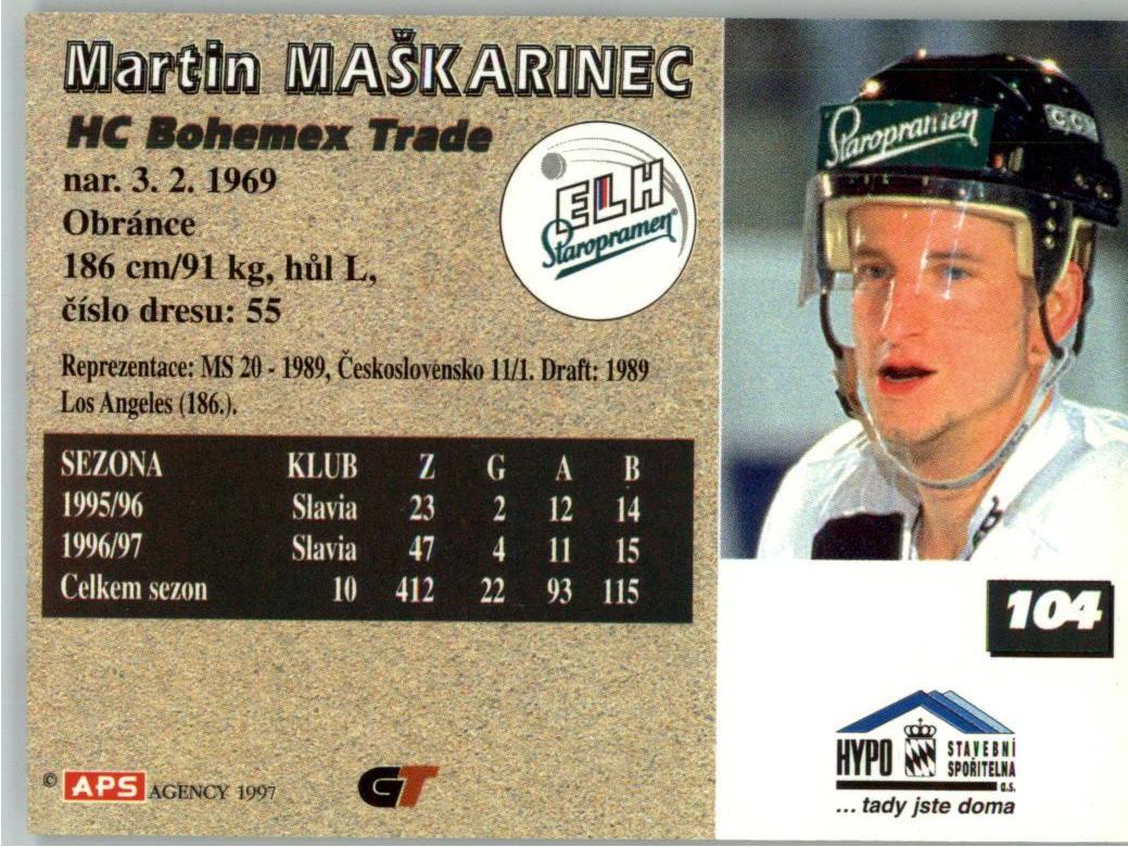 Martin Maškarinec APS 97/98 hokejová karta #104