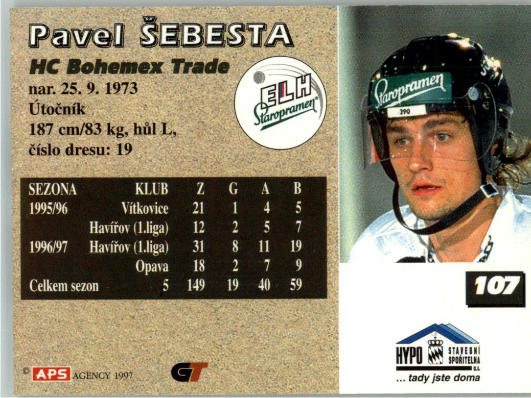 Pavel Šebesta APS 97/98 hokejová karta #107