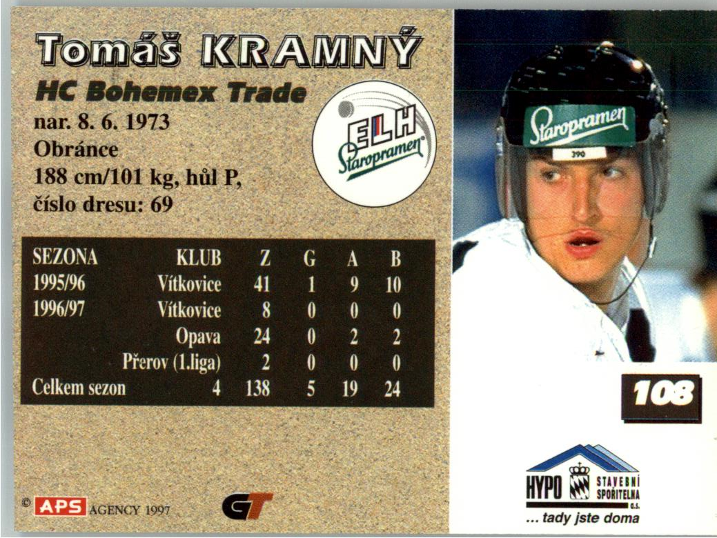 Tomáš Kramný APS 97/98 hokejová karta #108