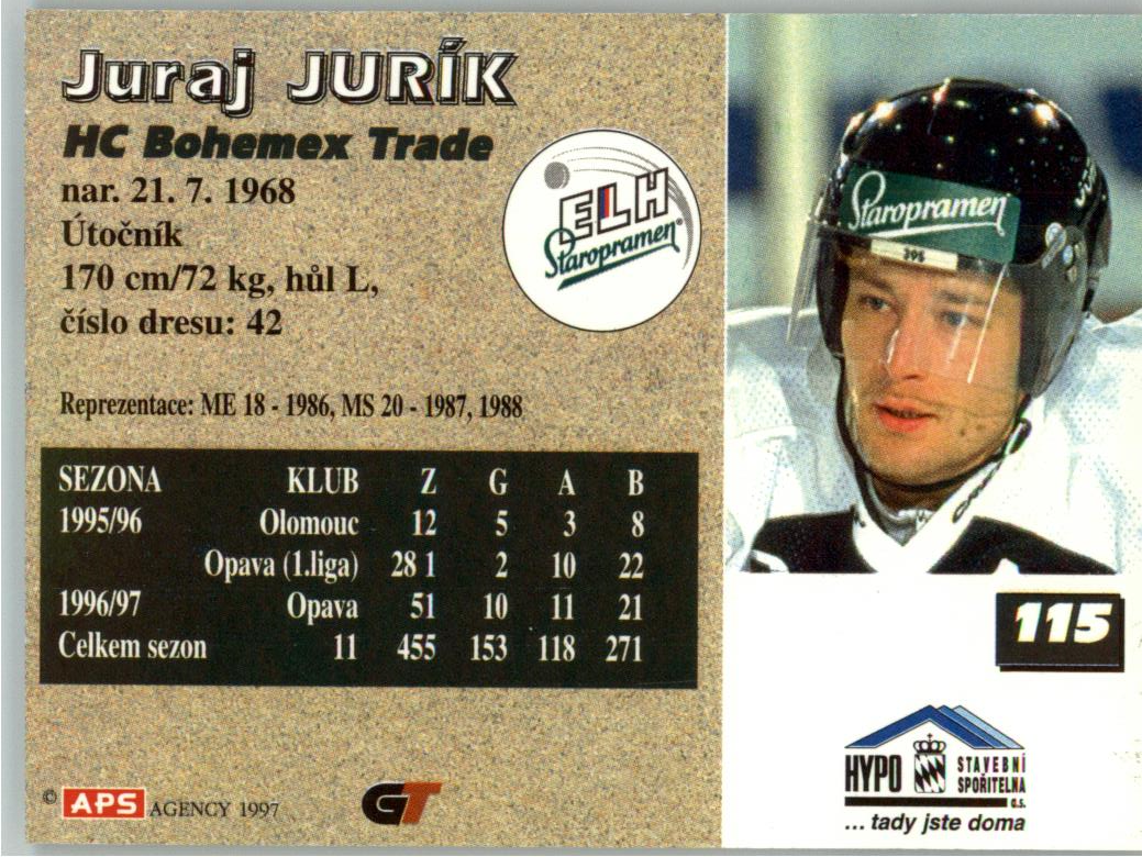 Juraj Jurík APS 97/98 hokejová karta #115
