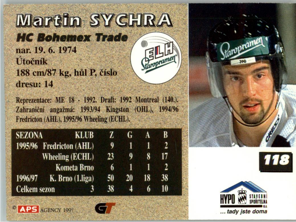 Martin Sychra APS 97/98 hokejová karta #118