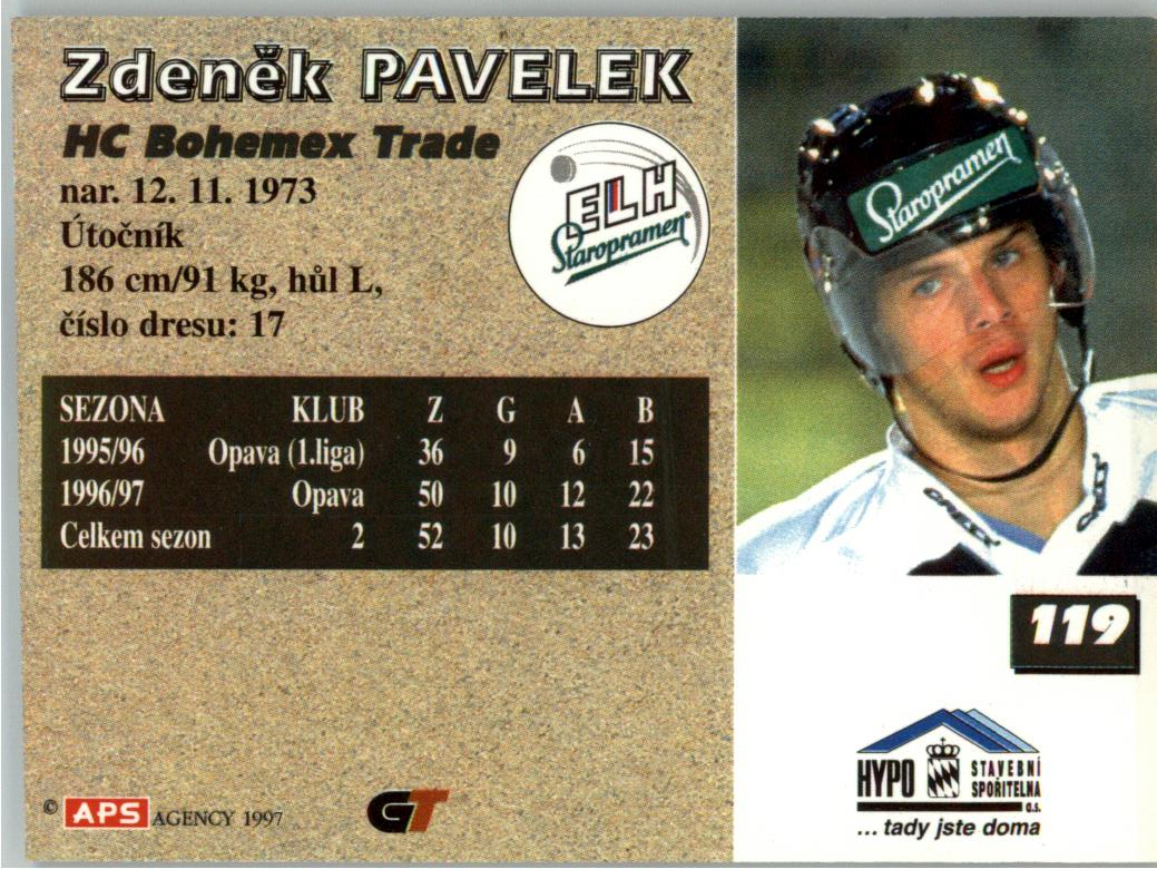 Zdeněk Pavelek APS 97/98 hokejová karta #119
