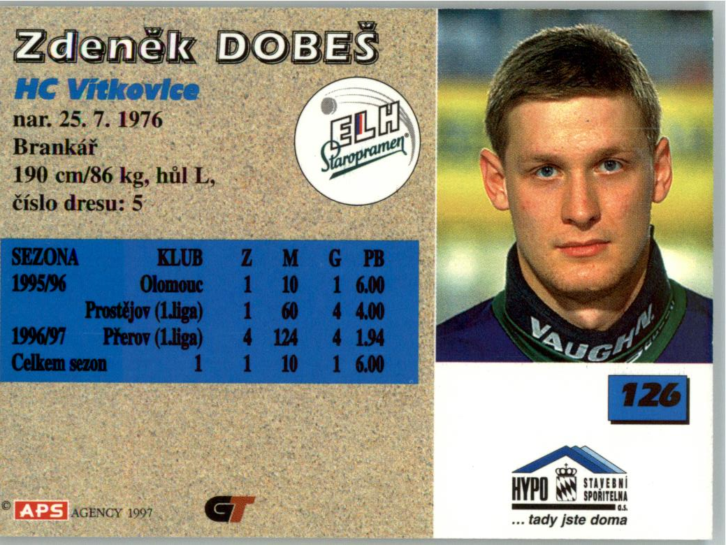 Zdeněk Dobeš APS 97/98 hokejová karta #126