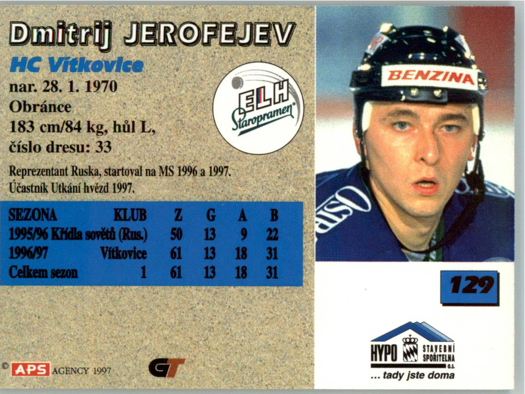 Dmitrij Jerofejev APS 97/98 hokejová karta #129