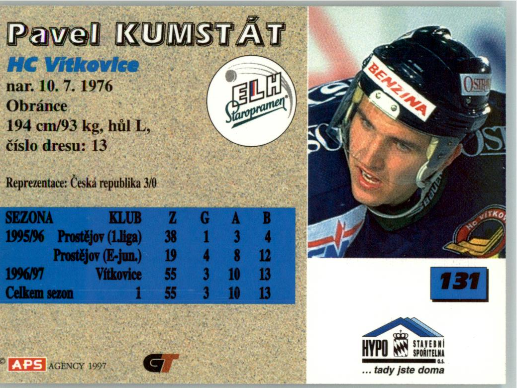 Pavel Kumstát APS 97/98 hokejová karta #131