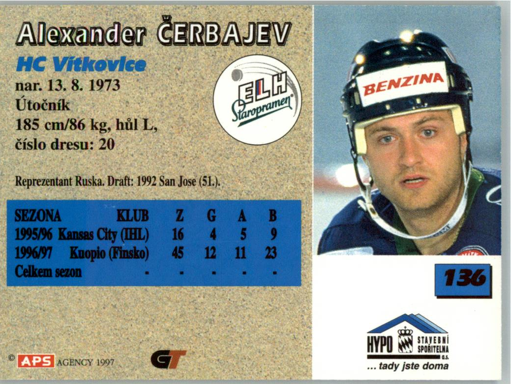 Alexander Čerbajev APS 97/98 hokejová karta #136