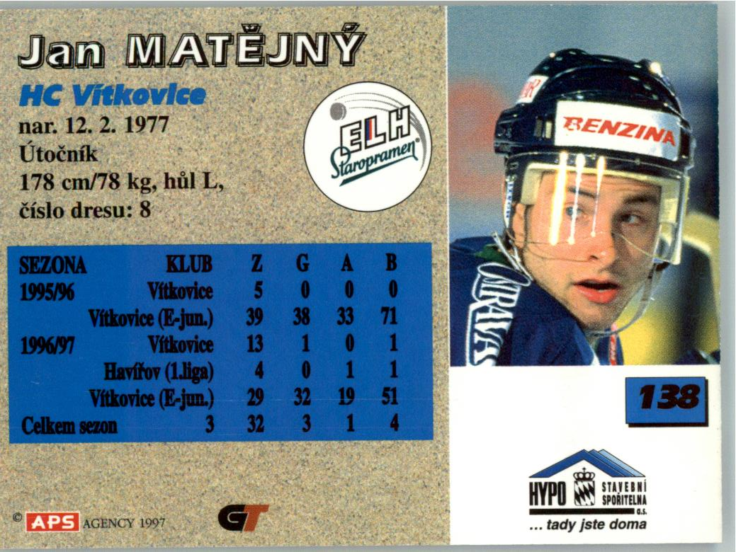 Jan Matějný APS 97/98 hokejová karta #138