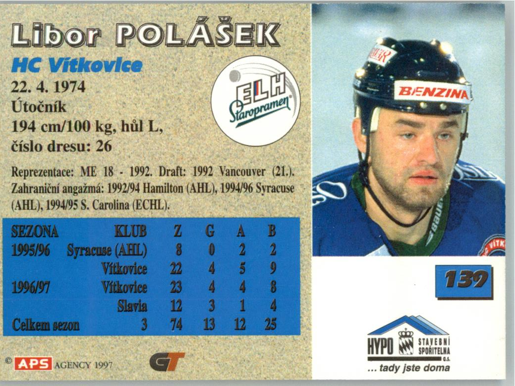 Libor Polášek APS 97/98 hokejová karta #139